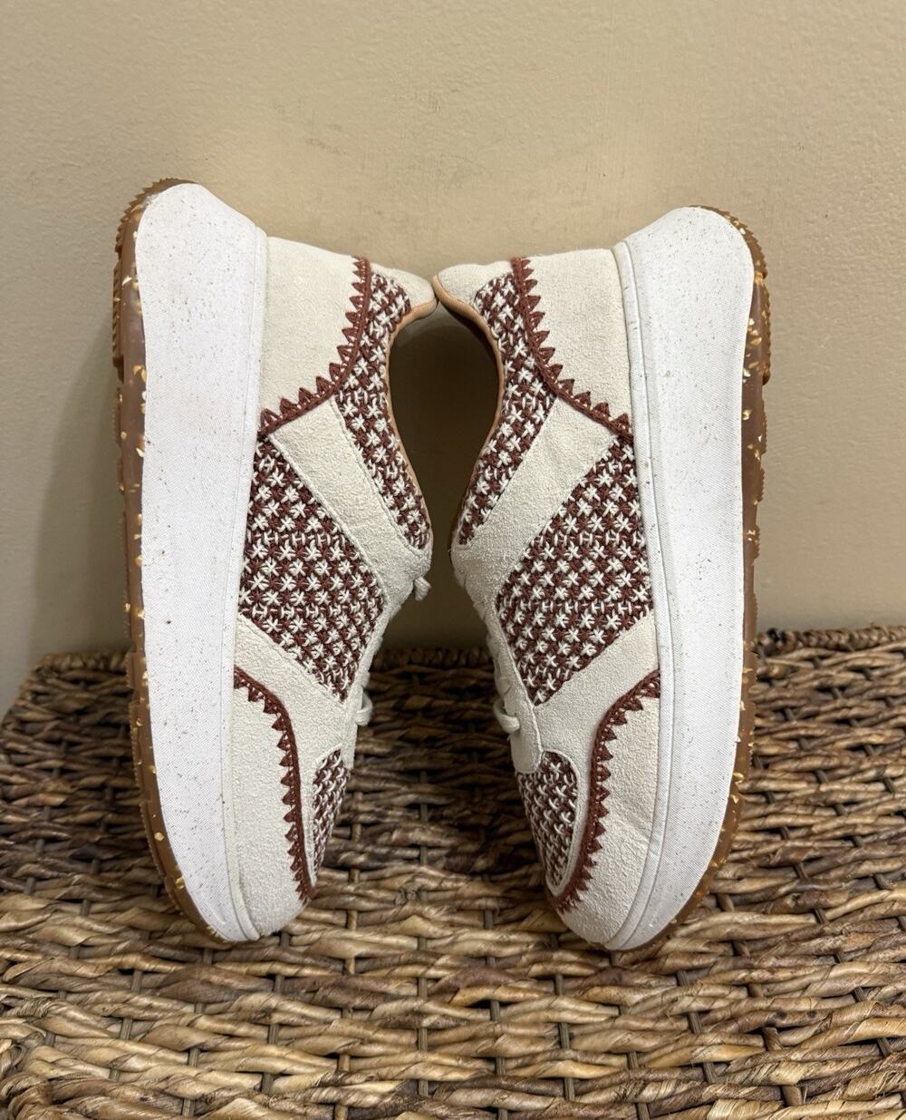 FitFlop Knit Sneaker White And Brown Platform Comfort Shoes US 9